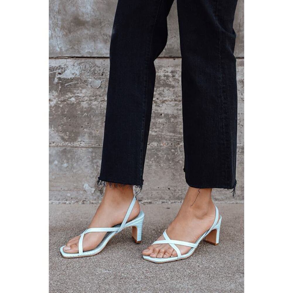 Lulus Larose Blue Crocodile-embossed High Heel Sandals - Size 8.5
